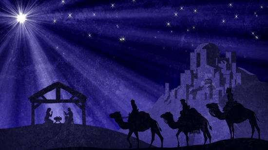 Wisemen And Manger And Bethlehem and Christmas Star Background ...